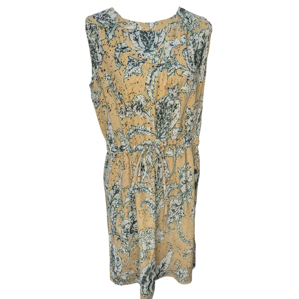 Alberto Makali Yellow Bontanical Paisley Floral Sleeveless Viscose Shift Dress S